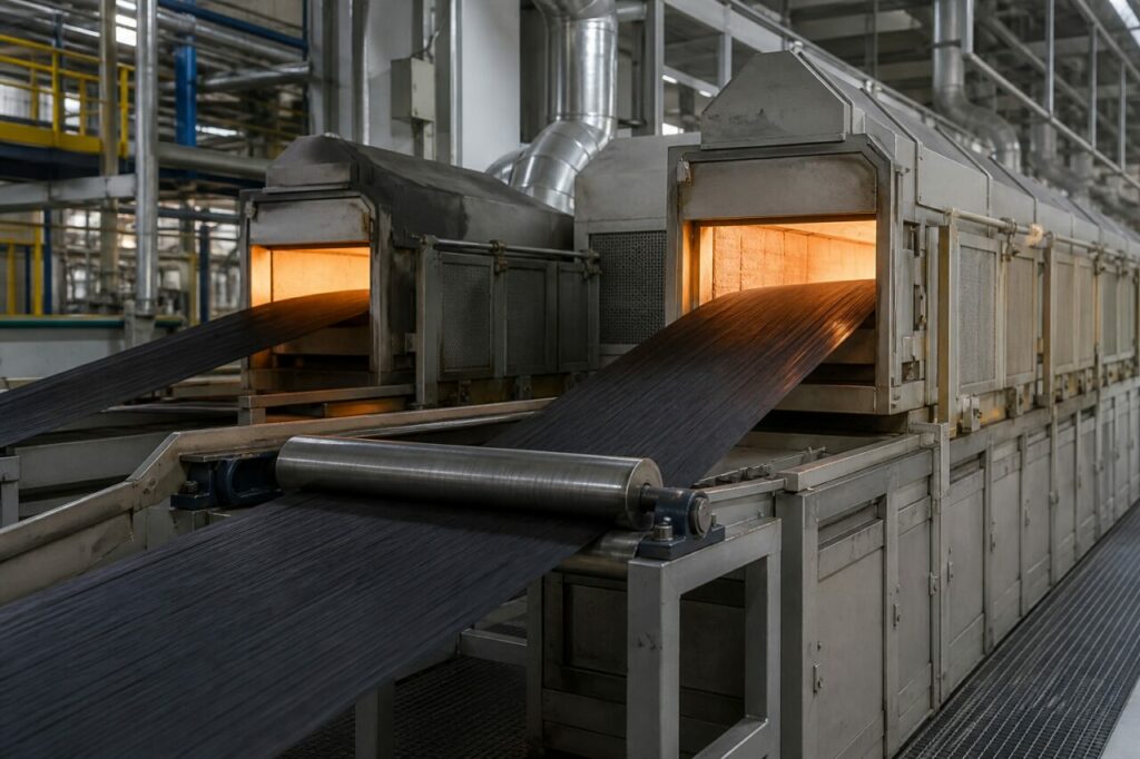 Ligne de fours de stabilisation oxydative des fibres PAN en continu