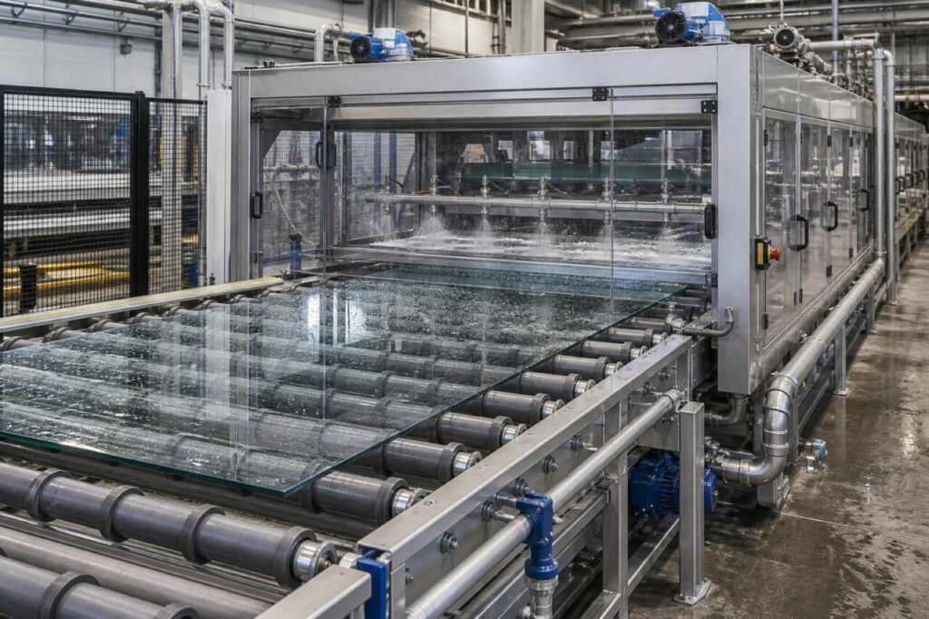 Vertikale Wasch- und Trocknungsstrecke für Floatglasscheiben zur Verbundverglasung