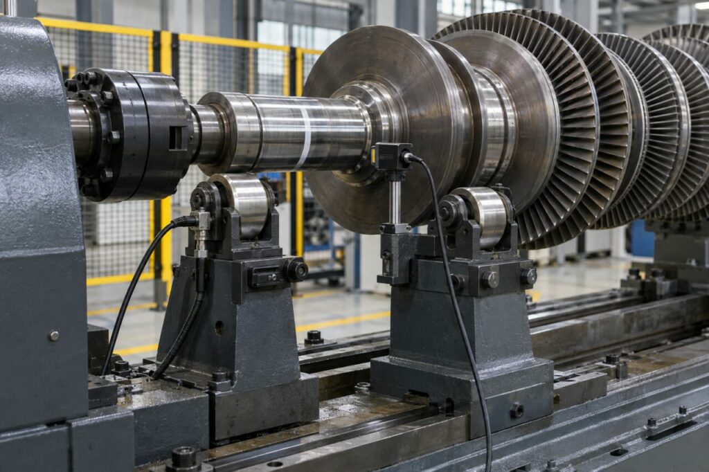 Entre os apoios, medição de equilibragem dinâmica no veio de uma turbina