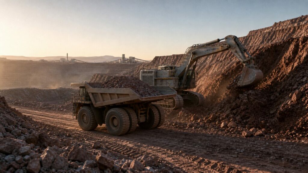 Excavadora cargando mineral en un camión