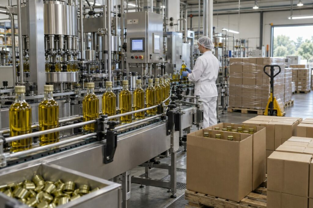 Mise en bouteille d’huile d’olive avant expédition