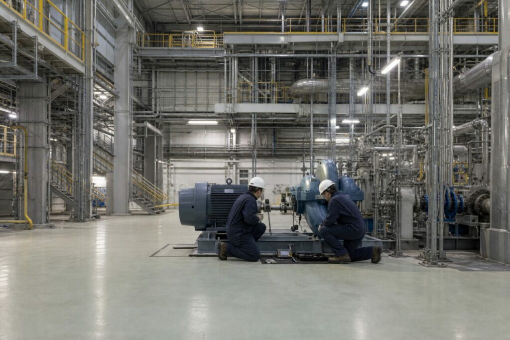 Moteur et pompe partagent un bâti sur l’aire de service