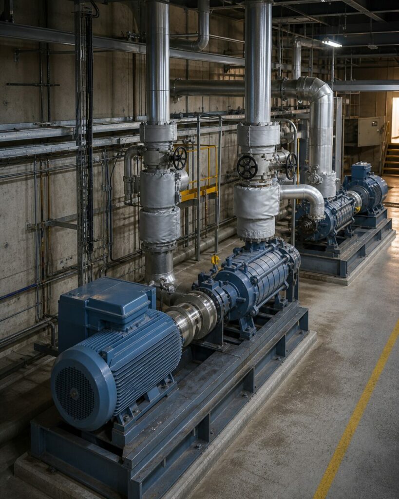 Elektromotoren drijven de hogedrukpompen aan