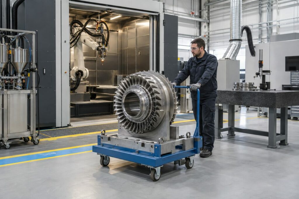 Pièce de turbine réparée avant métrologie
