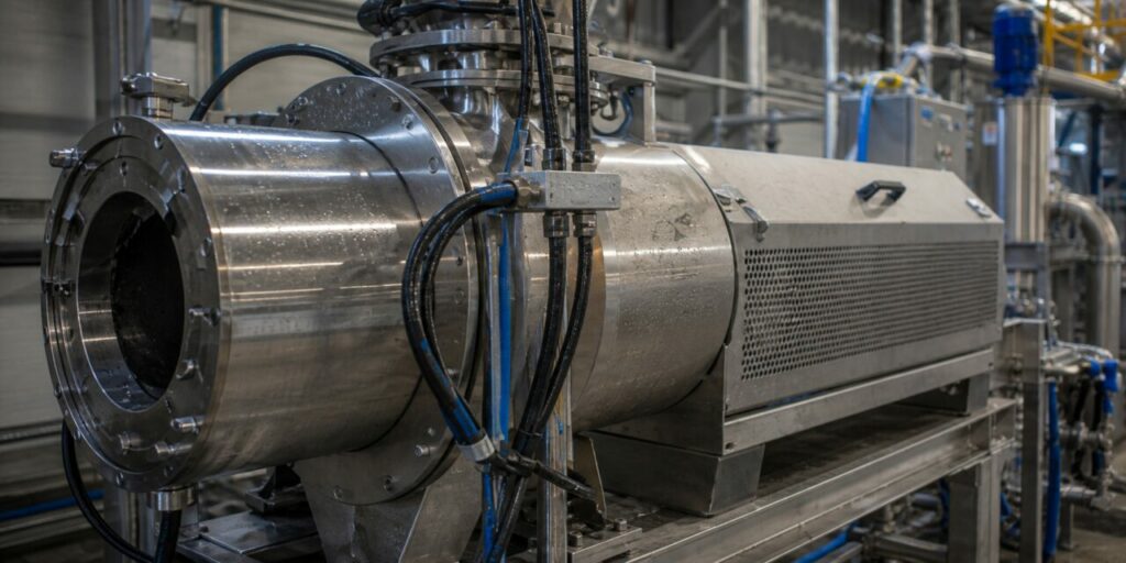 Flange, hopper and cutter housing on the pelletizing line