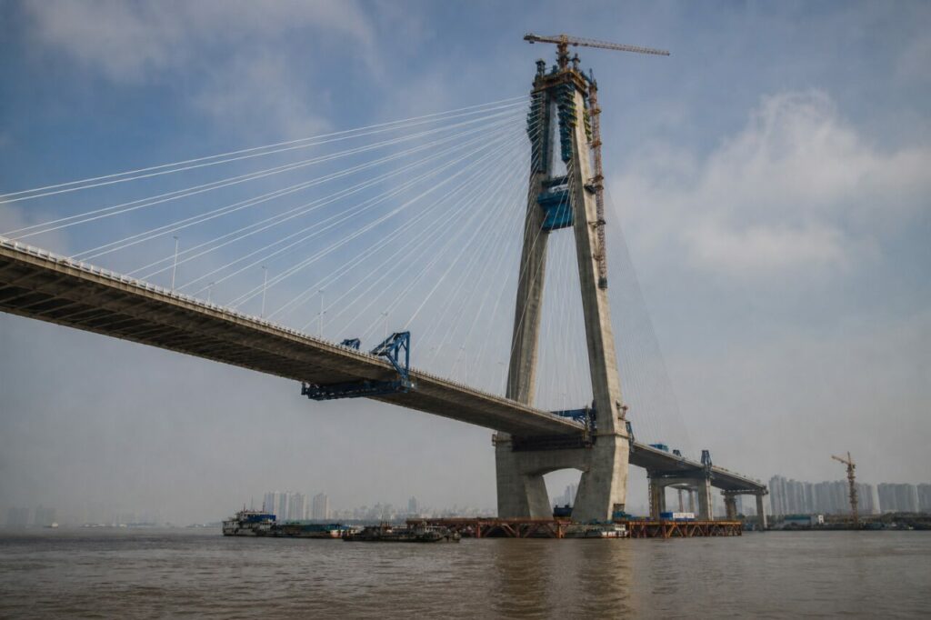 pyloon, kabels en dek boven de Yangtze — Tuibrug