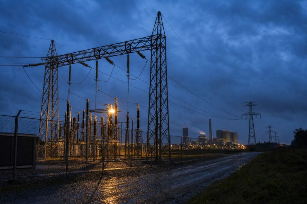 Pórticos elétricos ligam a central aos postes distantes