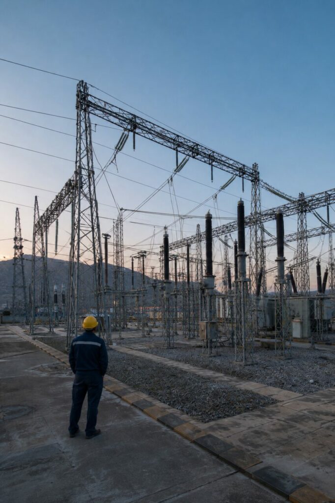 Técnico de manutenção — equipamentos de uma subestação elétrica de alta tensão