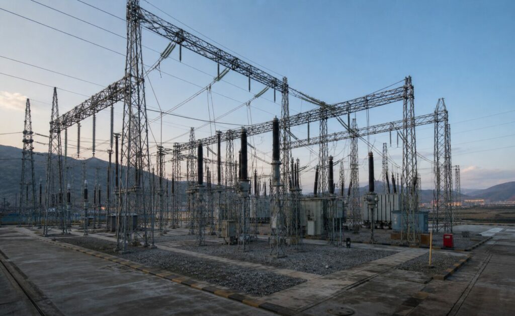 Transformador de alta tensão — equipamento central de uma subestação elétrica exterior