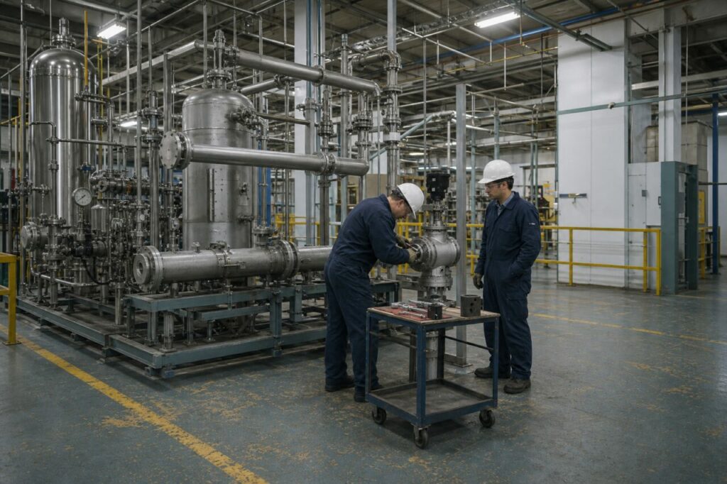 Réseau inox complet pour exercice de maintenance nucléaire en atelier