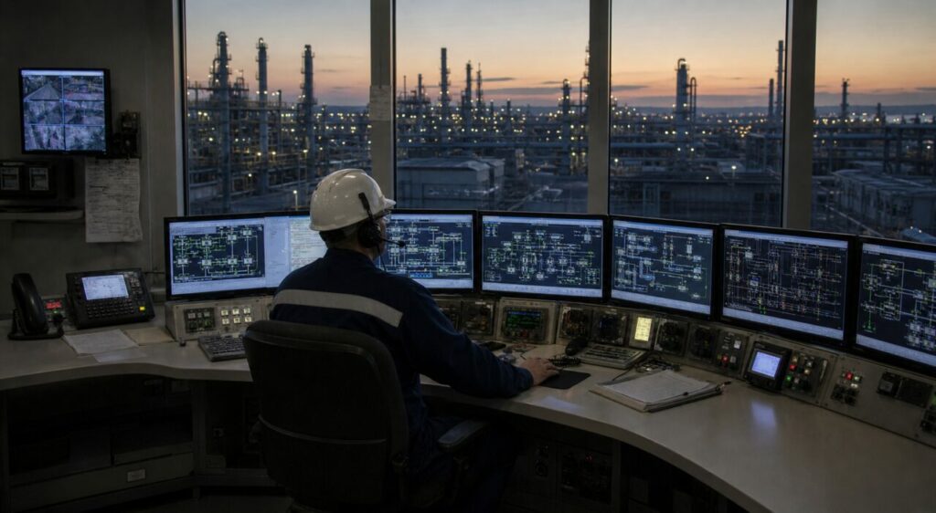 Postes de supervision, murs d’écrans au centre pétrolier