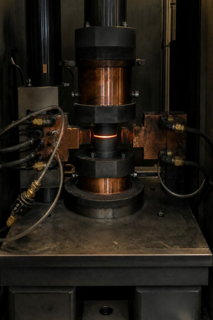 Axiale belasting klemt het SPS-gereedschap in de pers