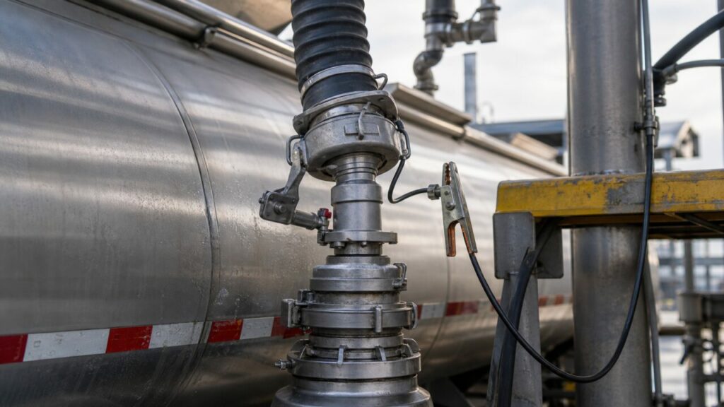 Fittings and valves on a road-tanker vapor recovery arm