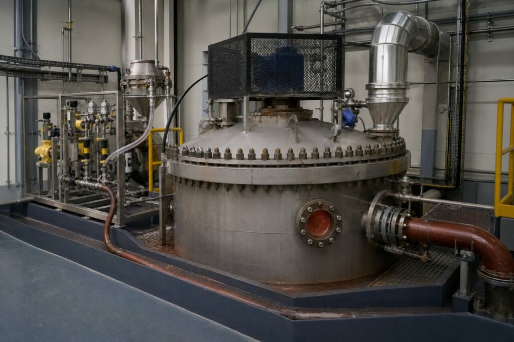 Afgedekte reactor voor neutralisatie van rood slib