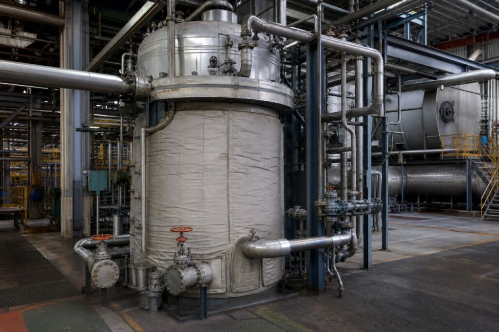 Réacteur d’oxydation catalytique du naphtalène avec cuve calorifugée et tuyauteries inox