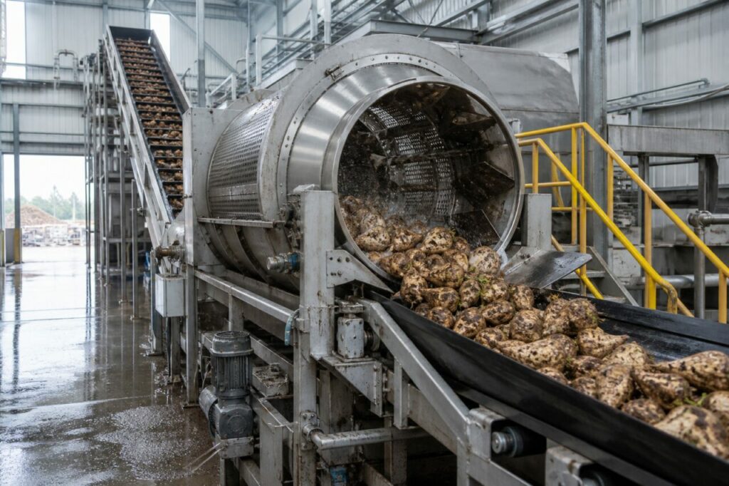 Industrielle Annahme und Wäsche von Zuckerrüben