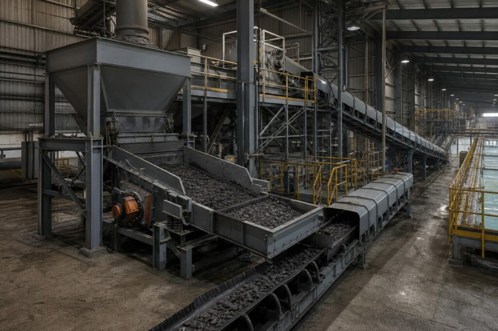 ricezione e preparazione di minerale manganesifero sotto nastri coperti per la produzione di manganese elettrolitico