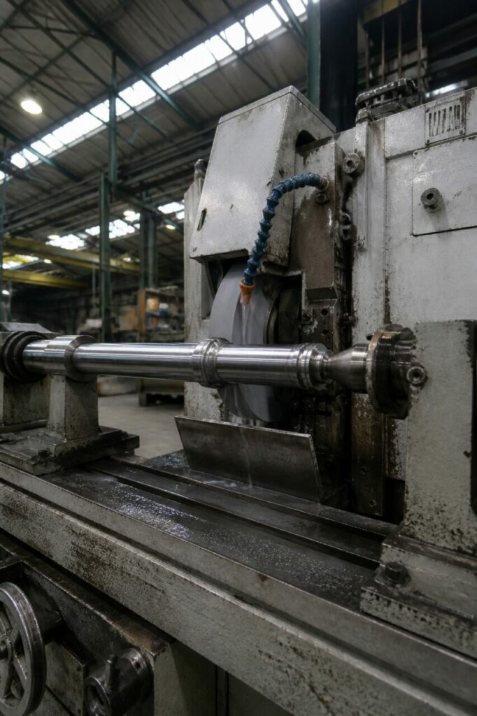 Precision cylindrical grinder for a steel shaft journal — on the shaft supported by the machine
