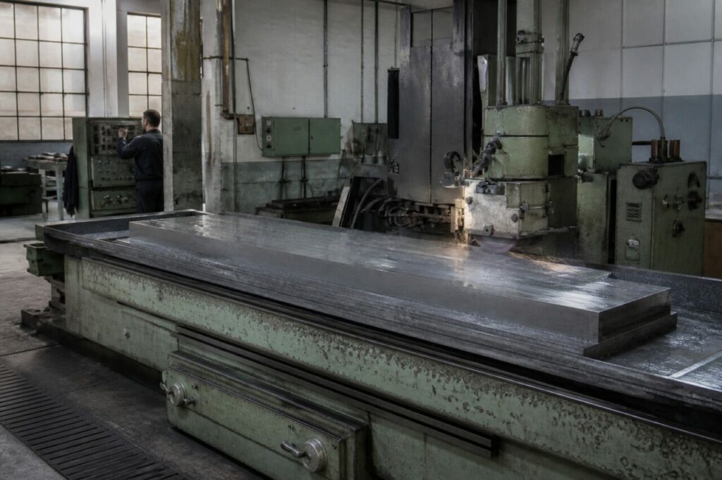 Surface grinder and metal plate inside the workshop