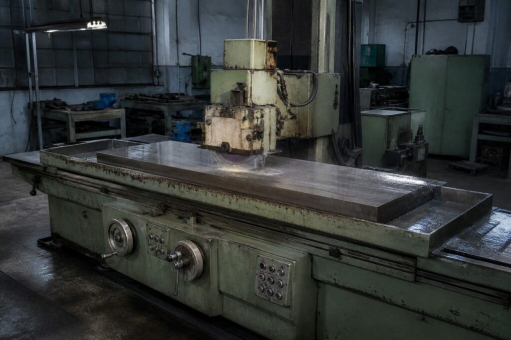 Automatic surface grinder with a large tooling plate in the machining hall