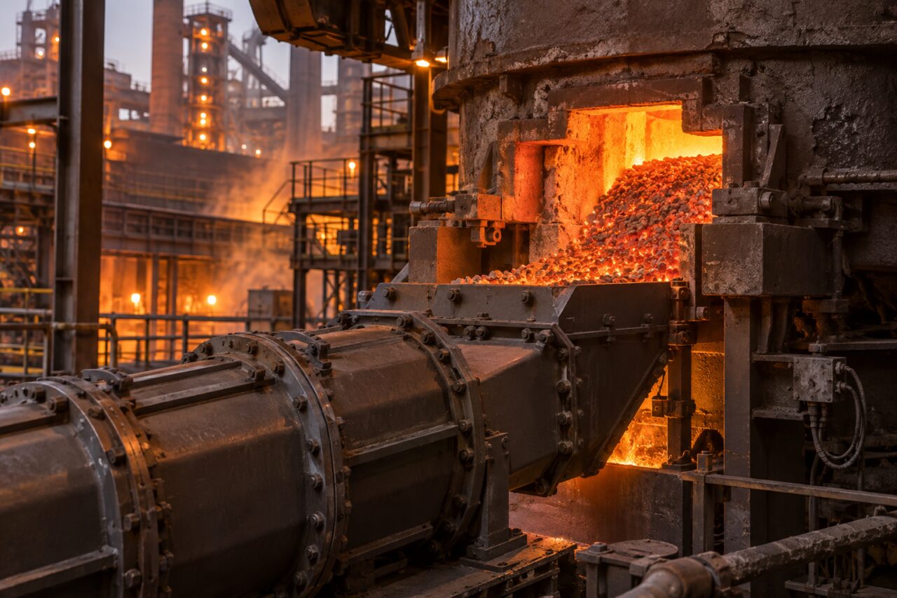 Réduction directe du minerai de fer — discharging direct-reduced iron