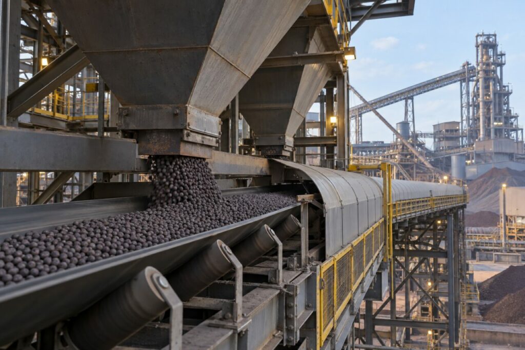 Redução direta de minério de ferro — feeding iron ore pellets