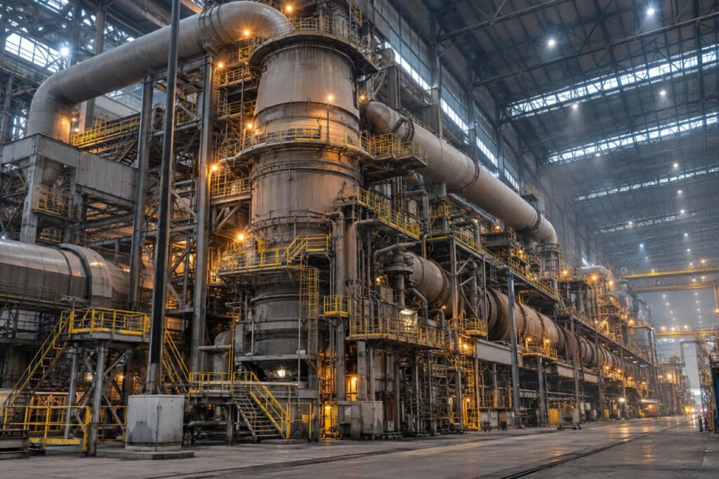 Réduction directe du minerai de fer — viewing the hot process line