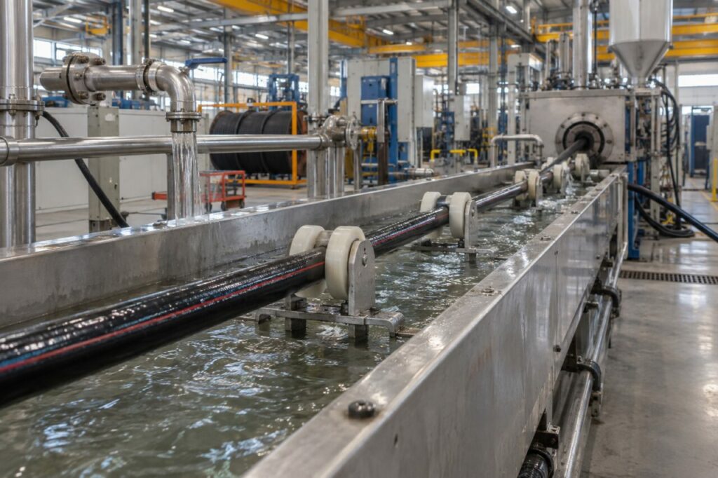 Refroidissement de câble extrudé dans une ligne à bac d’eau