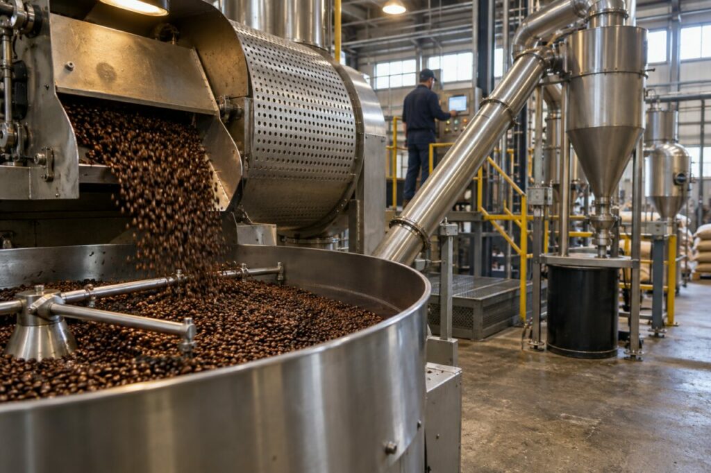 Refroidissement mécanique des grains de café torréfiés