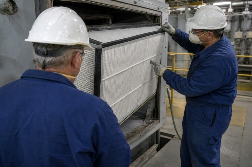 Ventilation filter supported at the enclosure outlet
