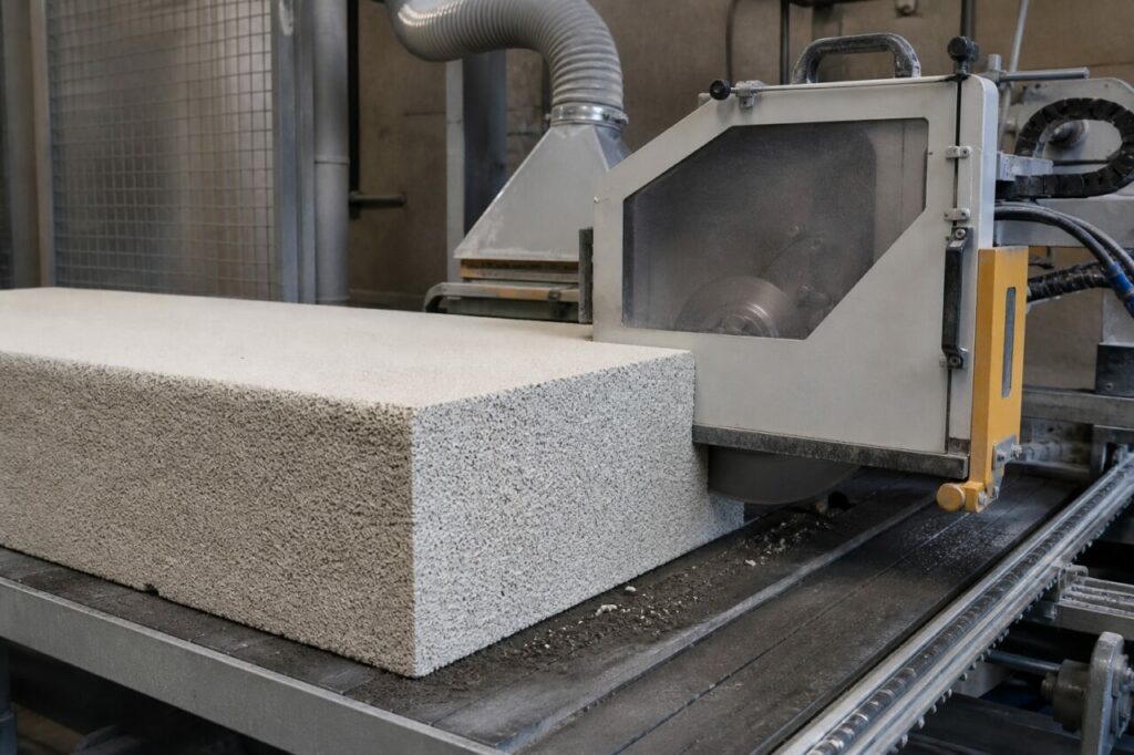 Diamantsägen eines Schaumglasblocks