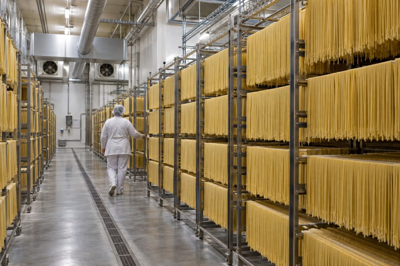 Ventilated stainless frames for industrial pasta drying