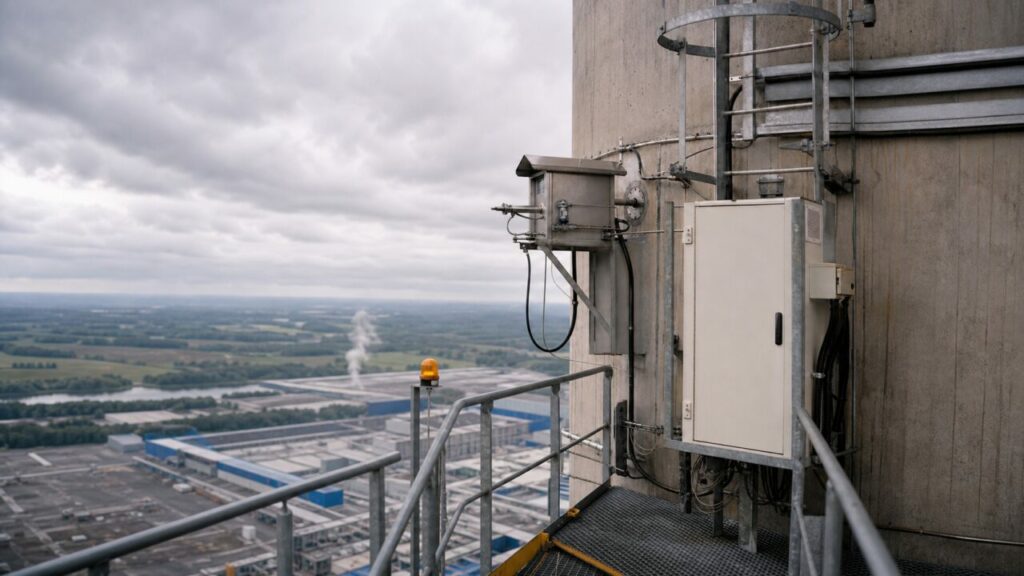 Sonde d'échantillonnage fixée à la cheminée industrielle