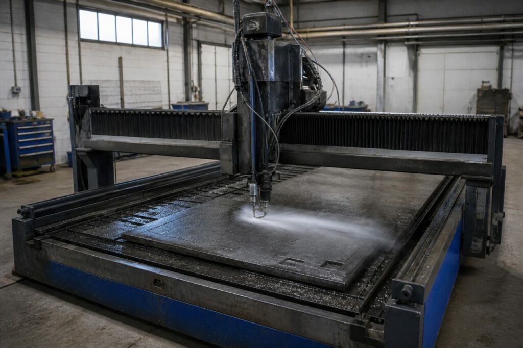 Table à jet d’eau haute pression pour tôle blindée — avec tête de coupe et jet actif