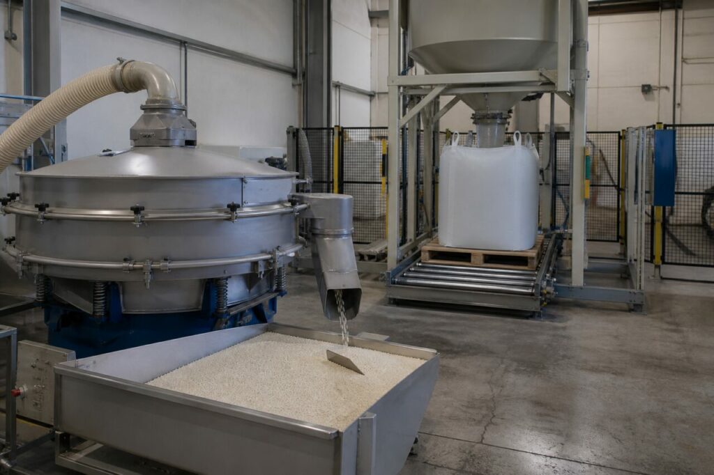 Sieben und Verpacken industrieller Polyamid-6-Granulate
