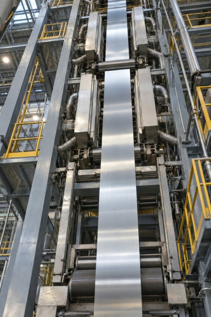 Turm: Verzinktes Band zwischen Luftmessern an einem Industrieturm — Verzinkungslinie