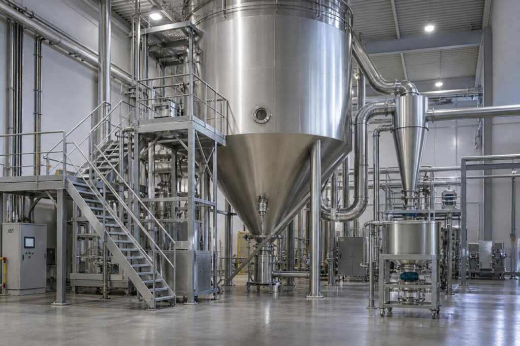 Tour de séchage par atomisation avec chambre inox et cyclone collecteur