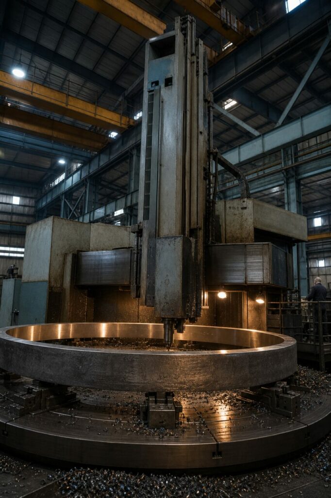 Verticale bewerking van een gesmede ring — CNC-draaibank in de werkplaats