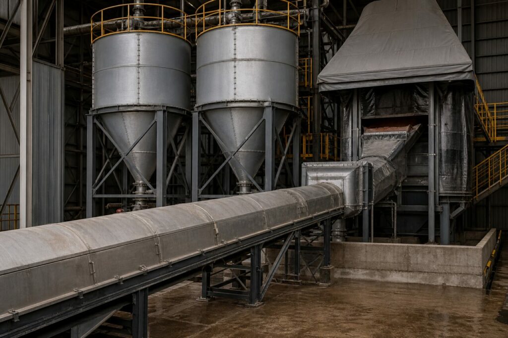 Transfer und Lagerung von verwertetem rotem Rückstand