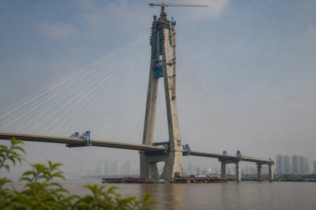 pyloon, kabels en dek boven de Yangtze — Hangende overspanning