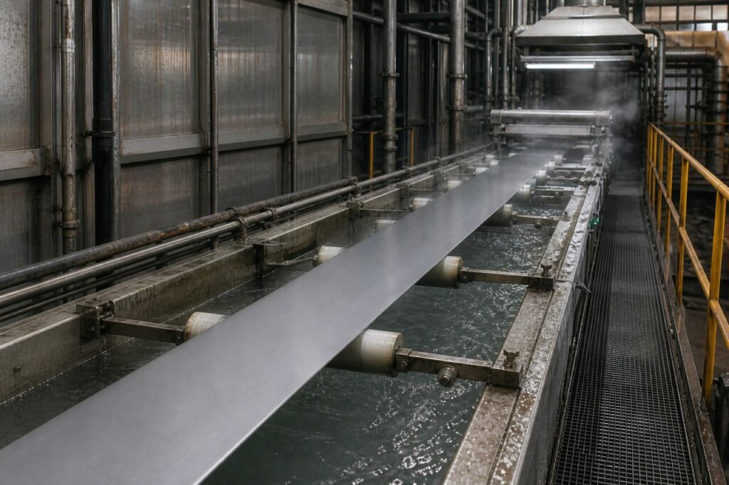 Una cappa di aspirazione capta i vapori alla fine della linea umida
