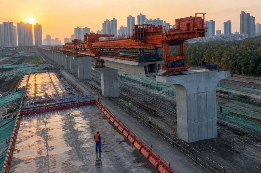 Stahlgerät und Betonpfeiler des Viadukts — Brückenträgergerät