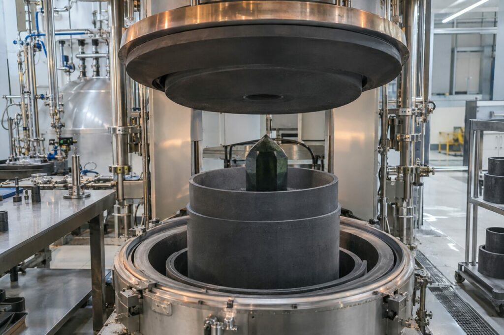 Wafer et boule — plaquettes et boule de carbure de silicium sur une table d’inspection